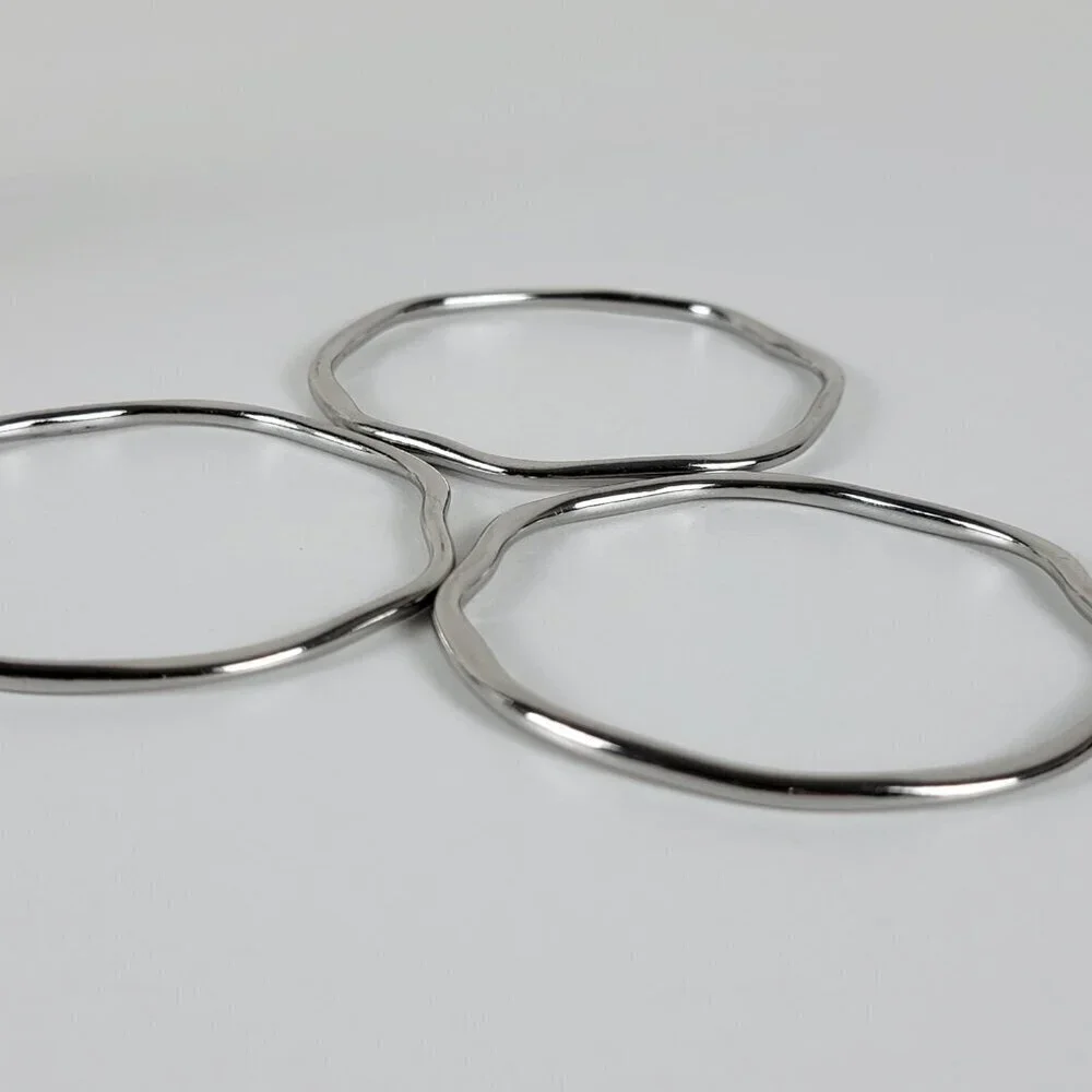 Silver Plated Bangle Bracelets 8 Inch Asymmetric Stackable Set Of 3